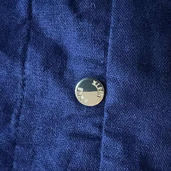 Anne Klein Blouse Button Front Tie Bottom Linen Blend Navy W/ Gold Buttons XL - Picture 5 of 8